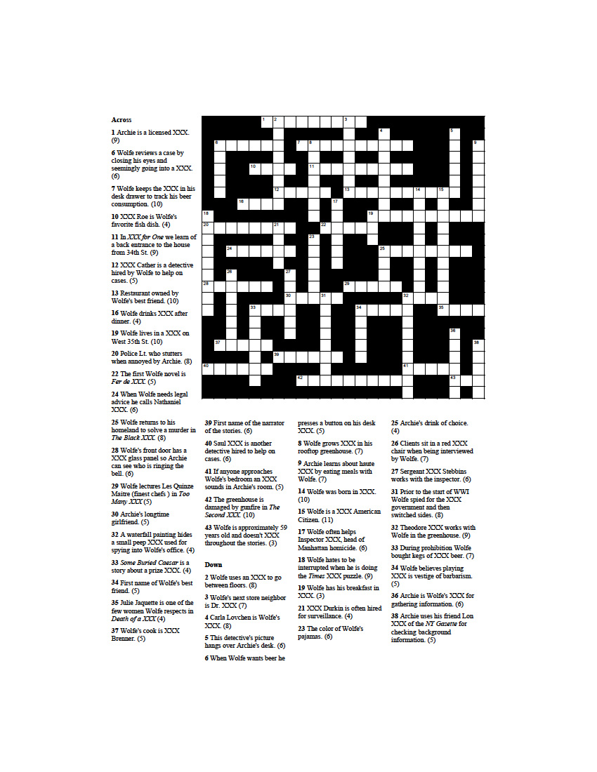 Nero Wolfe Crossword Puzzle Millie Mack #39 s Blog