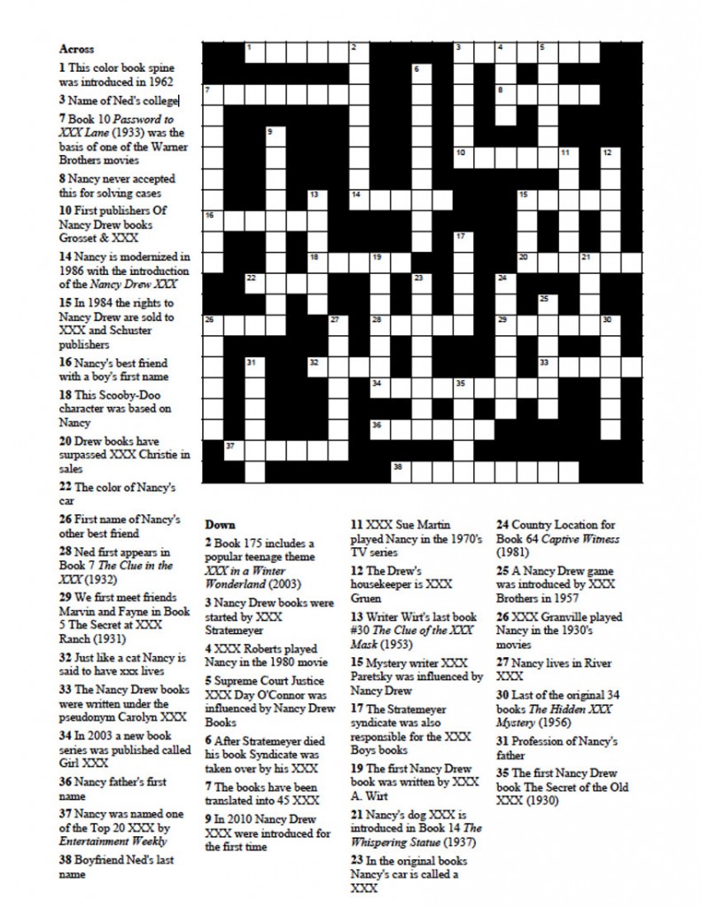 Nancy Drew Crossword Puzzle Millie Mack #39 s Blog