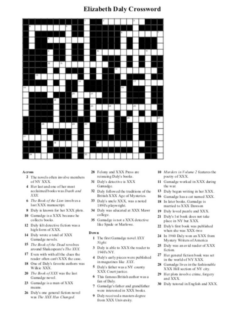 Elizabeth Daly Crossword Puzzle Millie Mack s Blog